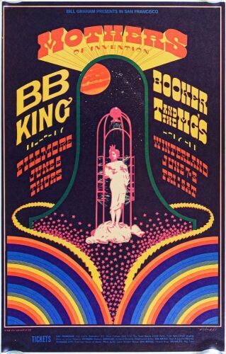 1968 BG-123 Frank Zappa The Mothers B.B. King Winterland & Fillmore Auditorium Poster Excellent 79