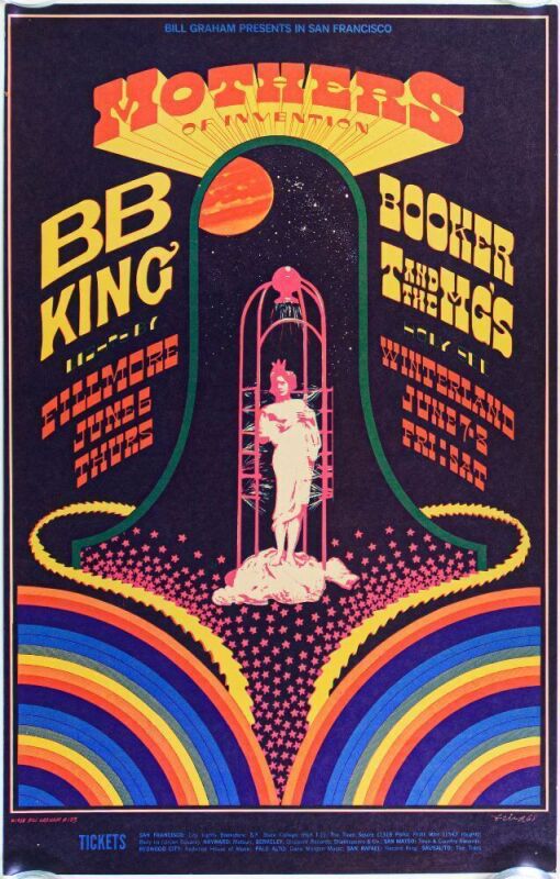 1968 BG-123 Frank Zappa The Mothers B.B. King Winterland & Fillmore Auditorium Poster Excellent 79