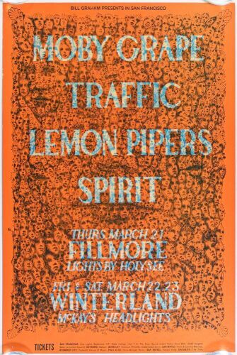 1968 BG-112 Traffic Moby Grape Spirit Fillmore & Winterland Poster Excellent 79