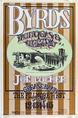 1969 BG-177 The Byrds Joe Cocker Fillmore West Poster Extra Fine 69