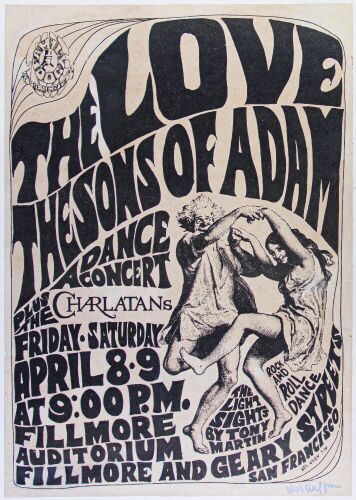 1966 FD-4 Love Sons Of Adam The Charlatans Fillmore Auditorium Signed Wilson Poster Extra Fine 67 Restored