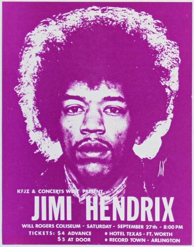 1969 Jimi Hendrix Will Rogers Coliseum Fort Worth Handbill Near Mint 83