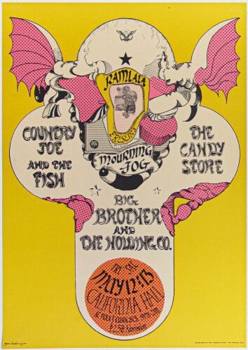 1967 Big Brother Janis Joplin Country Joe California Hall Poster Excellent 70