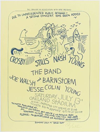 1974 Crosby Stills Nash & Young The Band Joe Walsh Oakland Stadium Signed Tuten Poster Near Mint 89