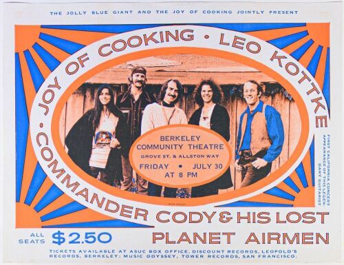 1971 Joy of Cooking Leo Kottke Berkeley Community Theatre Poster Excellent 71