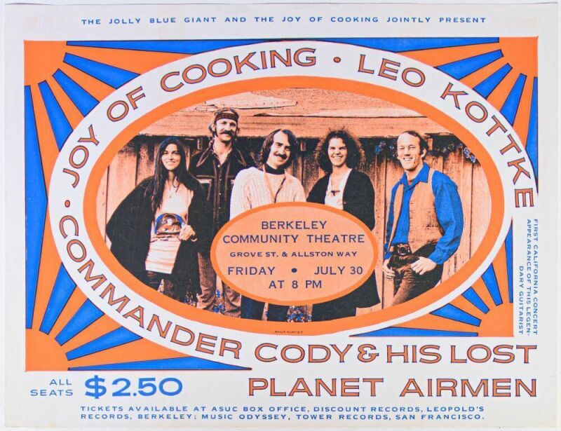 1971 Joy of Cooking Leo Kottke Berkeley Community Theatre Poster Excellent 71