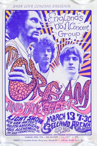 1968 Cream Blue Cheer Selland Arena Fresno Handbill Extra Fine 69