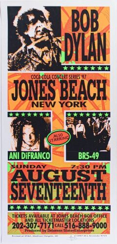 1997 Mark Arminski Bob Dylan Ani DiFranco Jones Beach Signed Arminski Poster Mint 91