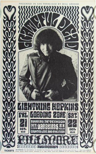 1966 BG-32 Grateful Dead Yardbirds Fillmore Auditorium RP3 Poster Extra Fine 69