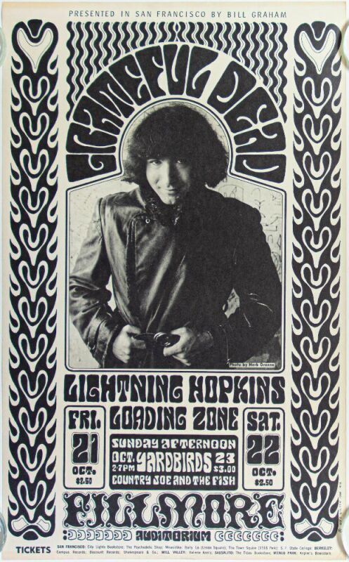 1966 BG-32 Grateful Dead Yardbirds Fillmore Auditorium RP3 Poster Extra Fine 69