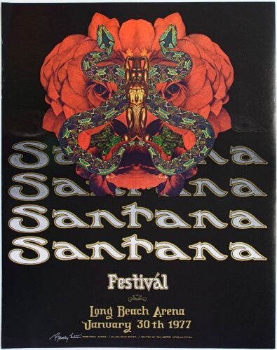 1977 AOR-4.117 Santana Long Beach Arena Signed Tuten Poster Near Mint 81