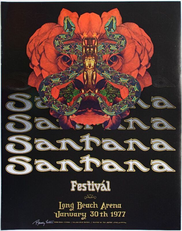 1977 AOR-4.117 Santana Long Beach Arena Signed Tuten Poster Near Mint 81
