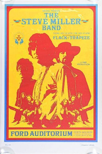 1972 Steve Miller Band Ford Auditorium LE Commemorative Signed Loren Poster Near Mint 87