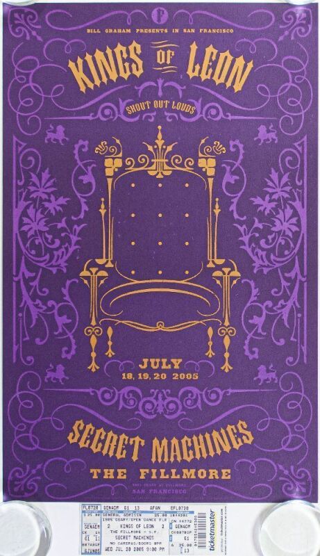 2005 NF-700 Todd Slater Kings of Leon The Fillmore Poster & Ticket Mint 91