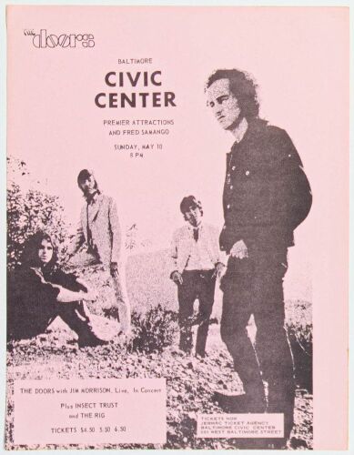 1970 The Doors The Baltimore Civic Center Handbill Excellent 77