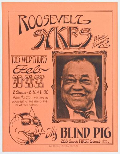 1973 Gary Grimshaw Roosevelt Sykes The Blind Pig Handbill Mint 91