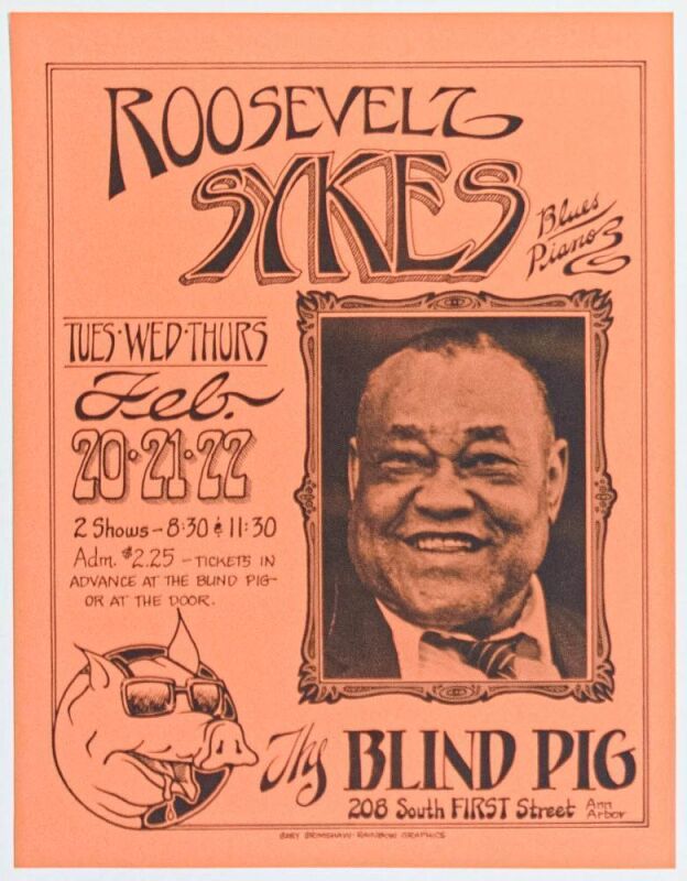 1973 Gary Grimshaw Roosevelt Sykes The Blind Pig Handbill Mint 91