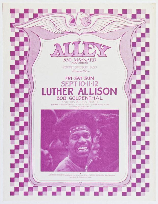 1976 Gary Grimshaw Luther Allison The Alley Ann Arbor Handbill Near Mint 87
