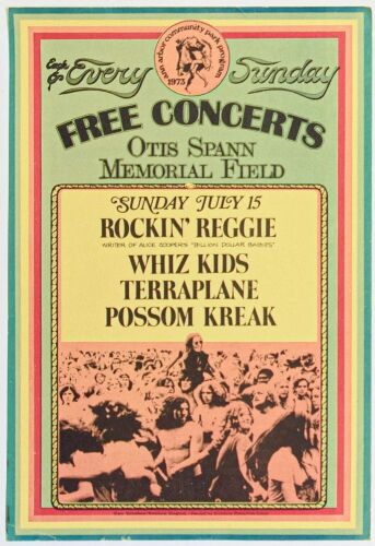 1973 Ann Arbor Rockin Reggie Whiz Kids Free Concert Otis Spann Field Handbill Excellent 75