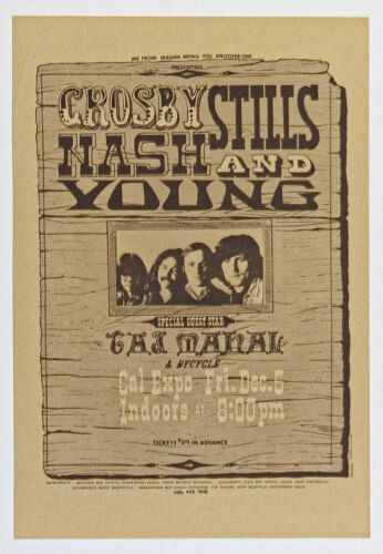 1970 Crosby Stills Nash & Young Cal Expo Handbill Mint 90