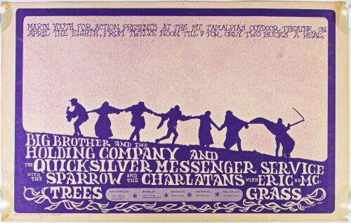 1967 Big Brother Janis Joplin Quicksilver Mt. Tamalpais Outdoor Theater Poster Extra Fine 65