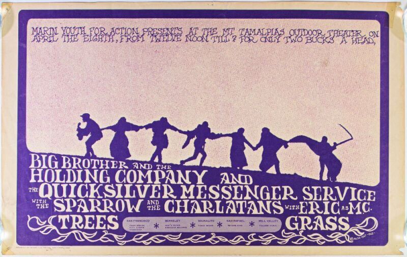 1967 Big Brother Janis Joplin Quicksilver Mt. Tamalpais Outdoor Theater Poster Extra Fine 65