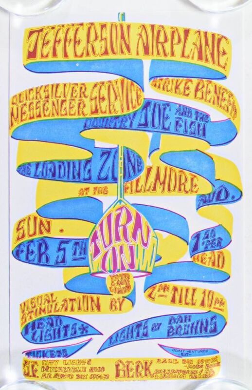 1966 AOR-2.87 Jefferson Airplane Turn On Strike Benefit Fillmore Handbill Near Mint 87