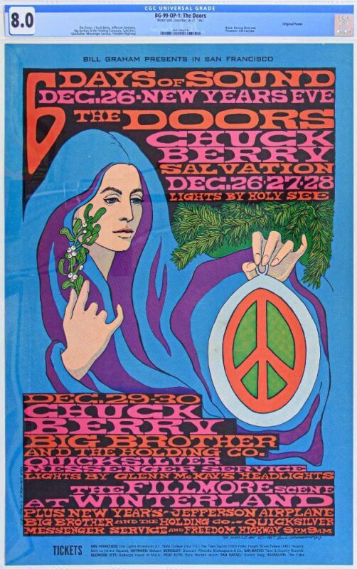 1967 BG-99 The Doors Chuck Berry Big Brother NYE Winterland Poster CGC 8.0