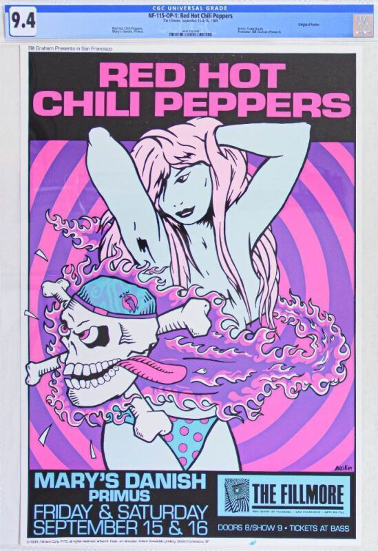 1989 NF-115 Frank Kozik Red Hot Chili Peppers Primus The Fillmore Poster CGC 9.4