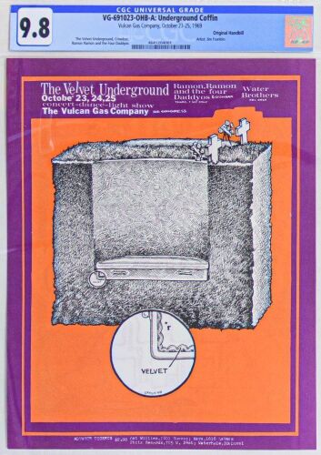 1969 VG-691023 Jim Franklin Velvet Underground Vulcan Gas Company Austin Handbill CGC 9.8
