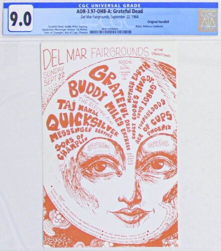 1968 AOR-3.97 Grateful Dead Quicksilver Buddy Miles Del Mar Fairgrounds San Diego Handbill CGC 9.0
