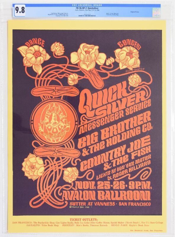 1966 FD-36 Big Brother Janis Joplin Quicksilver Avalon Ballroom Poster CGC 9.8