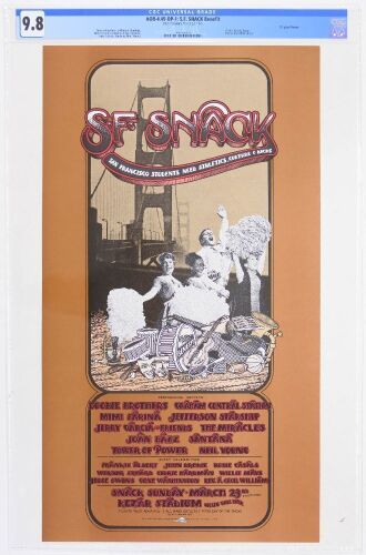 1975 AOR-4.49 Jerry Garcia Neil Young Doobie Brothers Snack Benefit Kezar Stadium Poster CGC 9.8