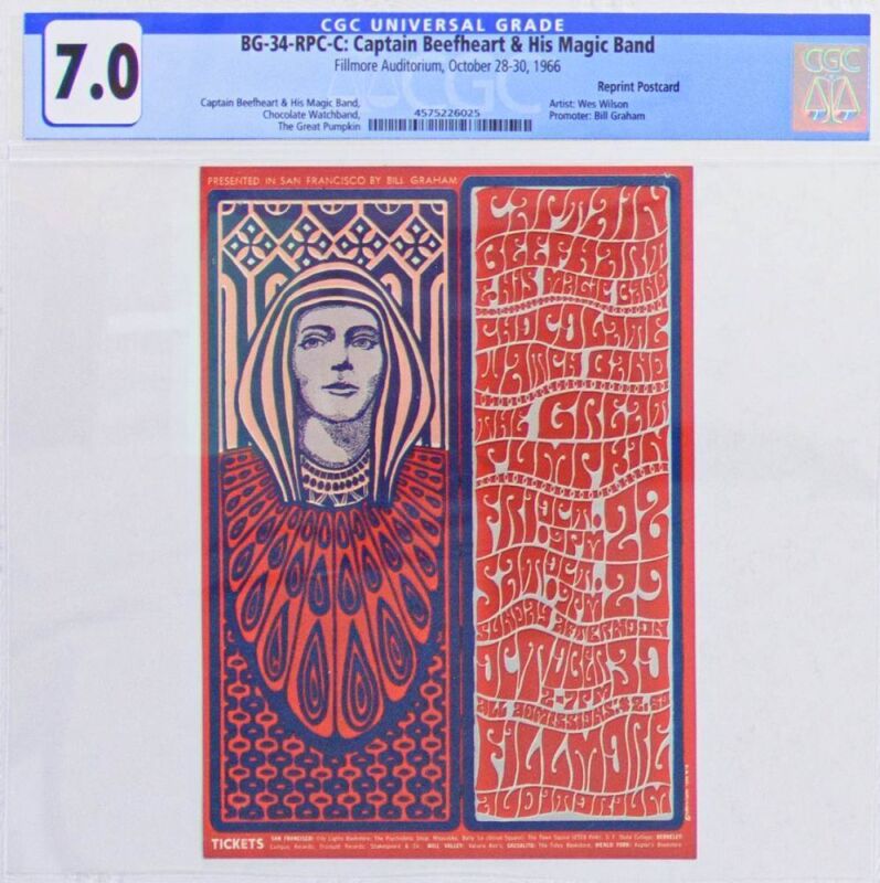 1966 BG-34 Captain Beefheart Fillmore Auditorium RP Postcard CGC 7.0