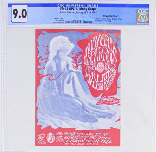 1967 FD-43 Moby Grape The Sparrow Avalon Ballroom Postcard CGC 9.0
