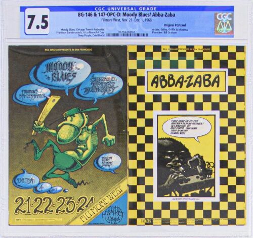 1968 BG-146 & 147 Moody Blues Deep Purple Fillmore West Double Postcard CGC 7.5