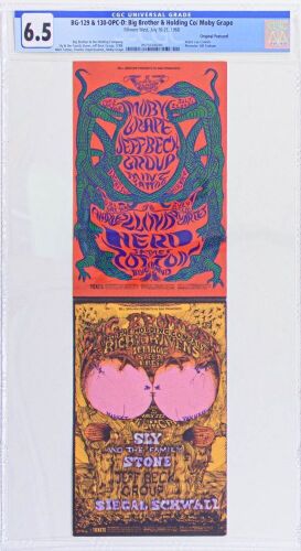 1968 BG-129 & 130 Big Brother And The Holding Company Jeff Beck Group Fillmore West Double Postcard CGC 6.5