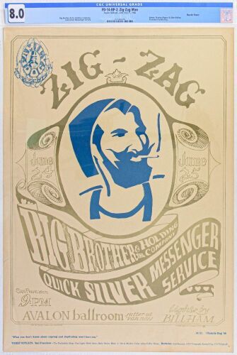 1966 FD-14 Big Brother Zig Zag Man Avalon Ballroom RP2 Poster CGC 8.0