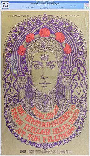 1967 BG-65 Big Brother Janis Joplin Steve Miller Fillmore Auditorium Poster CGC 7.5