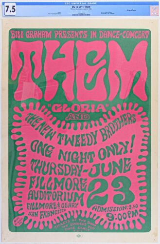 1966 BG-12 Them with Van Morrison Fillmore Auditorium Poster CGC 7.5