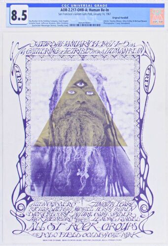 1967 AOR-2.217 Grateful Dead Timothy Leary The Human Be In Golden Gate Park Handbill CGC 8.5