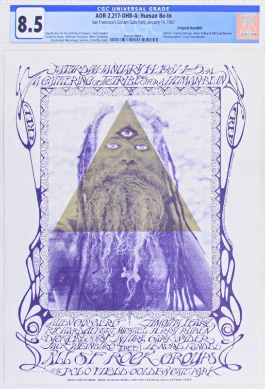 1967 AOR-2.217 Grateful Dead Timothy Leary The Human Be In Golden Gate Park Handbill CGC 8.5
