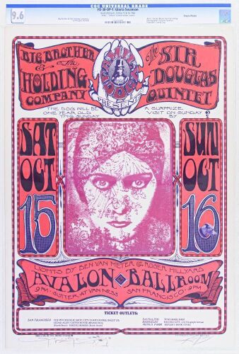 1966 FD-30 Big Brother Janis Joplin Avalon Ballroom Signed Kelley & Mouse Poster CGC 9.6