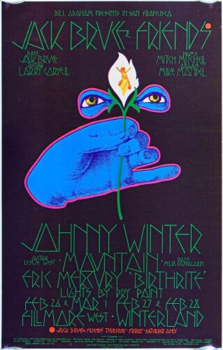 1970 BG-220 Johnny Winter Jack Bruce Fillmore West Poster Excellent 79