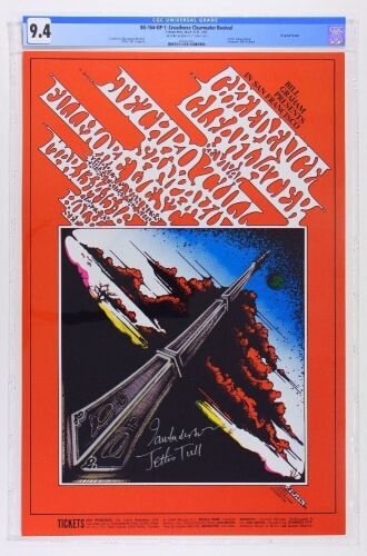 1969 BG-164 Creedence Clearwater Revival Jethro Tull Fillmore Signed Ian Anderson Poster CGC 9.4