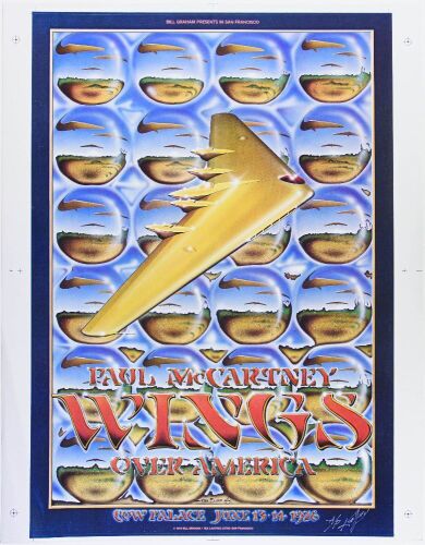 1976 Paul McCartney & Wings Cow Palace Uncut Proof Signed Kelley Poster Near Mint 87
