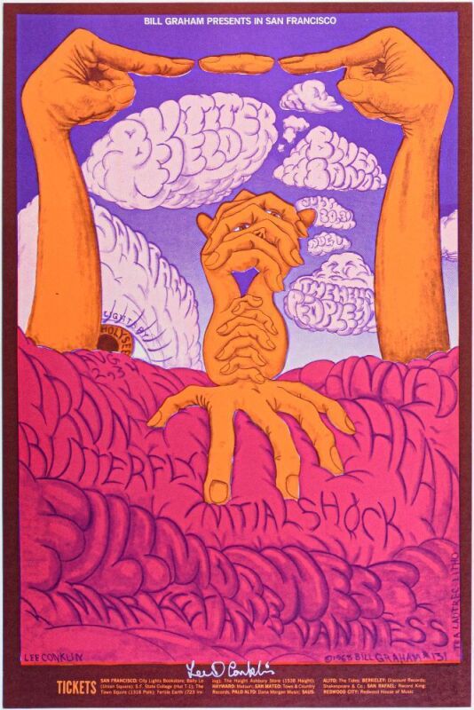 1968 BG-131 Butterfield Blues Band Santana Fillmore West Signed Conklin Poster Mint 90