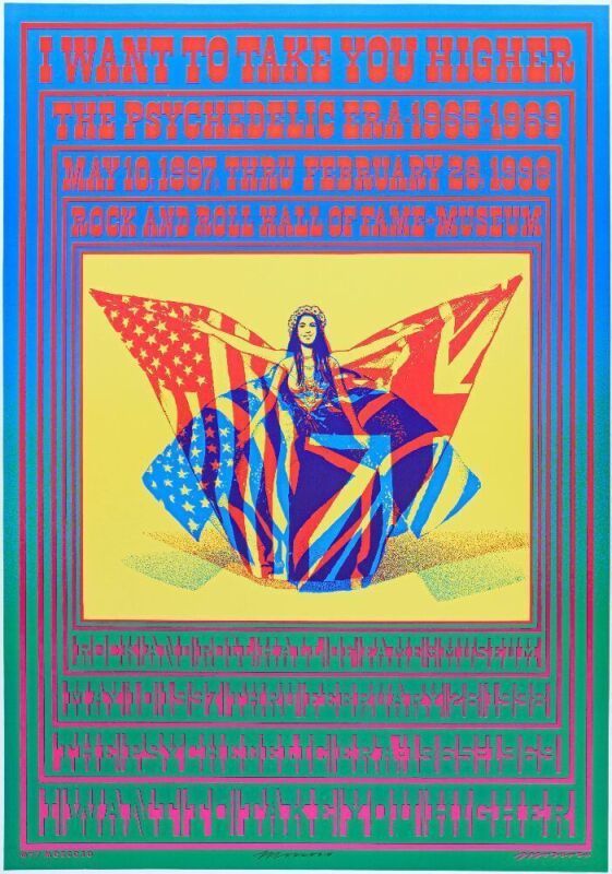 1997 Victor Moscoso I Want to Take You Higher R&R Hall of Fame Exhibit Signed Moscoso Poster Near Mint 89