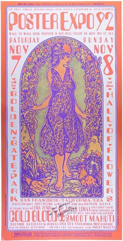 1992 Wes Wilson First Annual Rock Poster Exhibition Golden Gate Park Signed Wilson Poster Near Mint 85