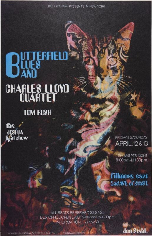 1968 AOR-2.98 Paul Butterfield Charles Lloyd Tom Rush Fillmore East Poster Near Mint 87